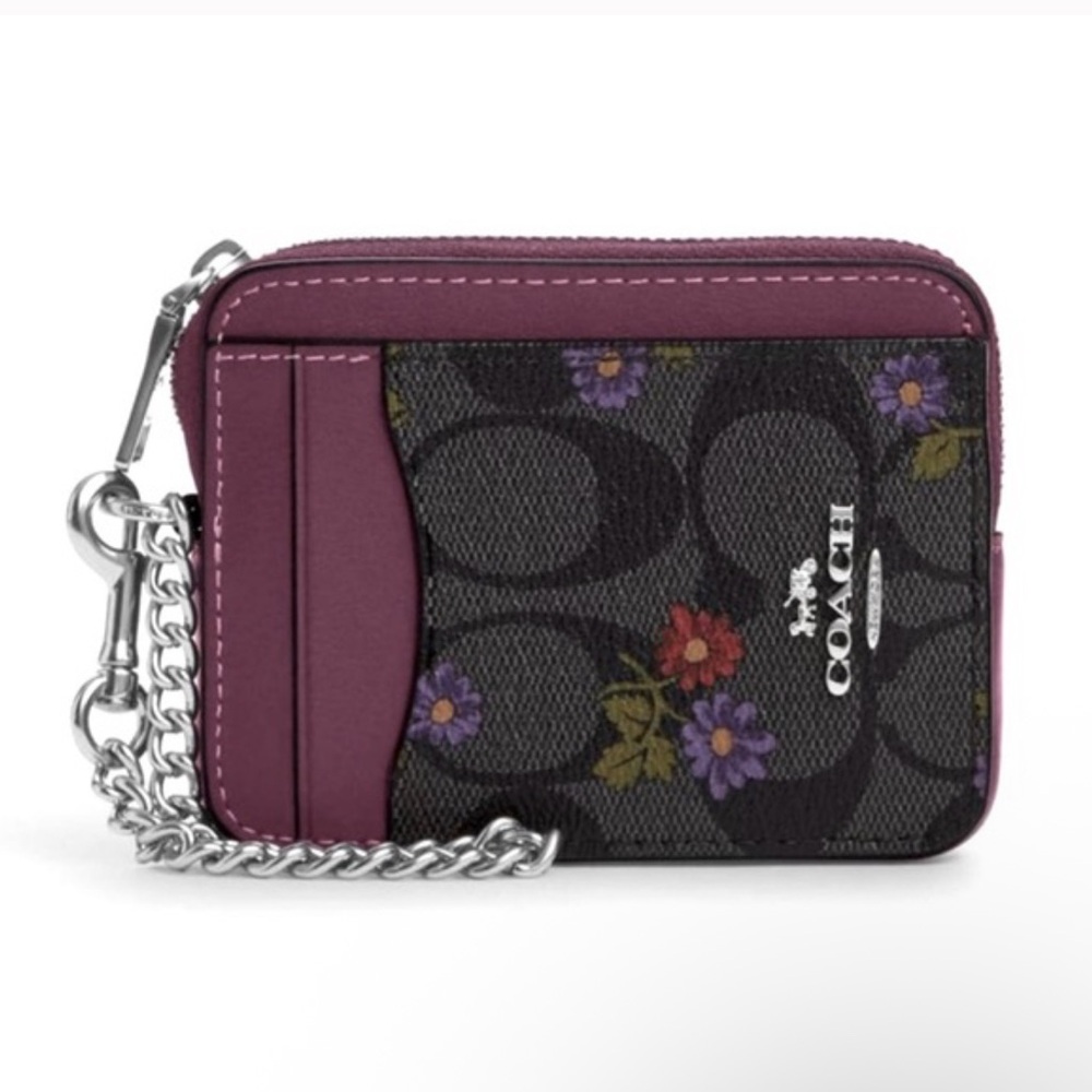Coach Purple and Black Floral Card Case